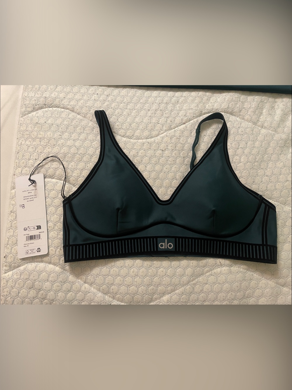 ALO Yoga Teal and Black Molded Bikini Top